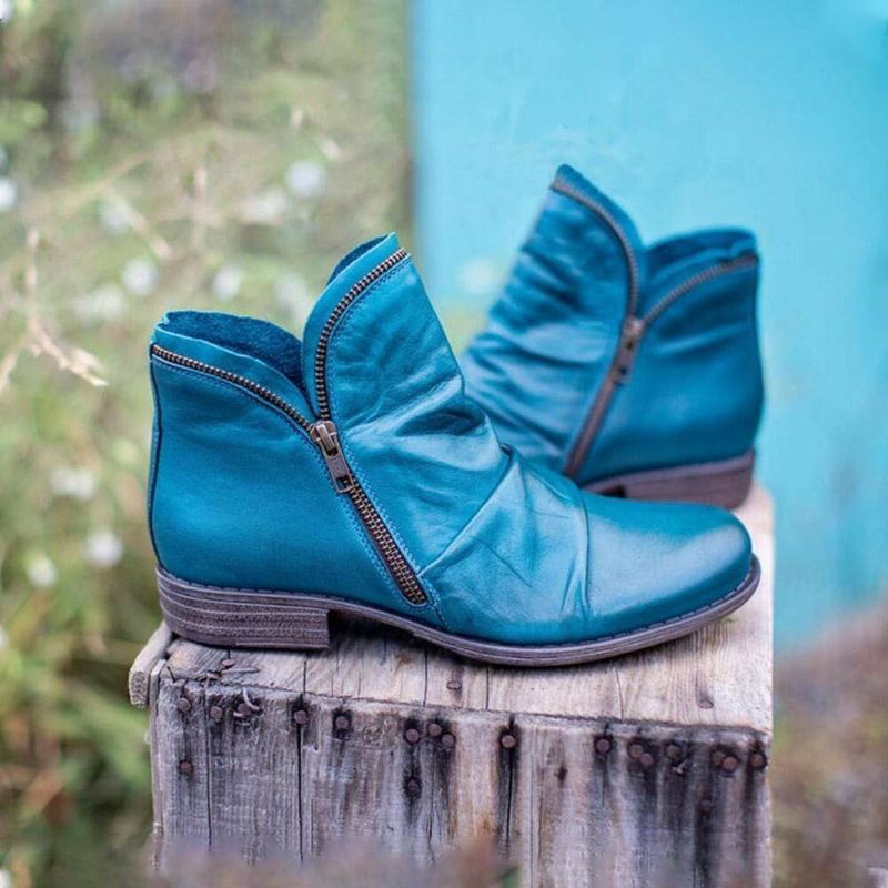 Bottines Plates Décontractées À Fermeture Éclair Latérale De Grande Taille Pour Femmes