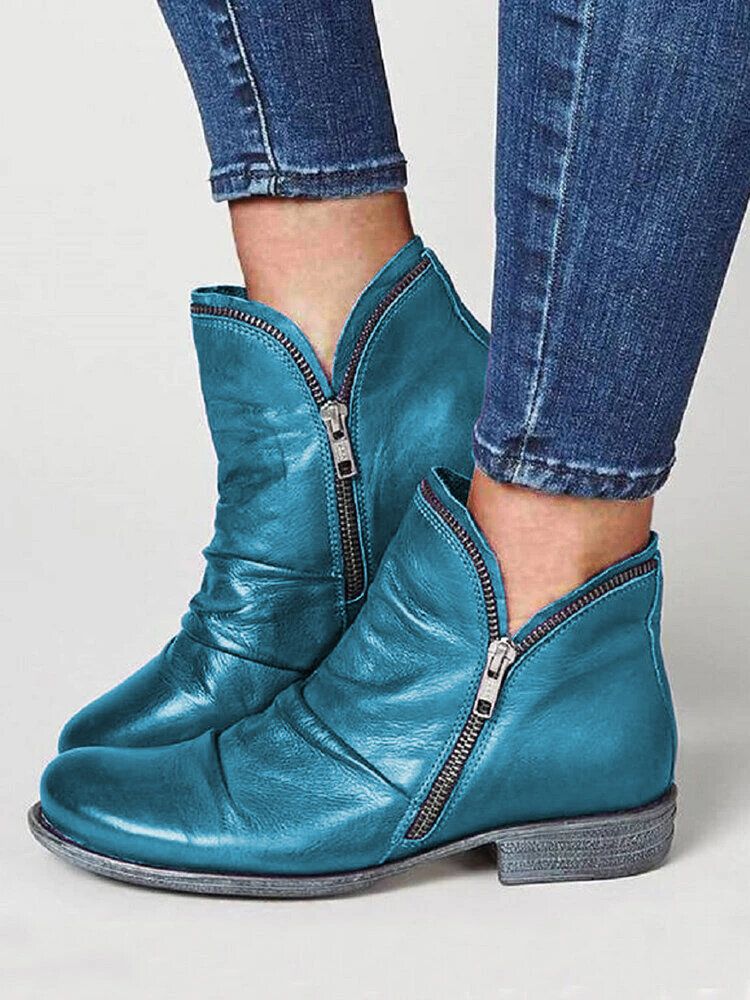 Bottines Plates Décontractées À Fermeture Éclair Latérale De Grande Taille Pour Femmes