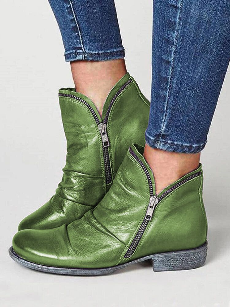 Bottines Plates Décontractées À Fermeture Éclair Latérale De Grande Taille Pour Femmes