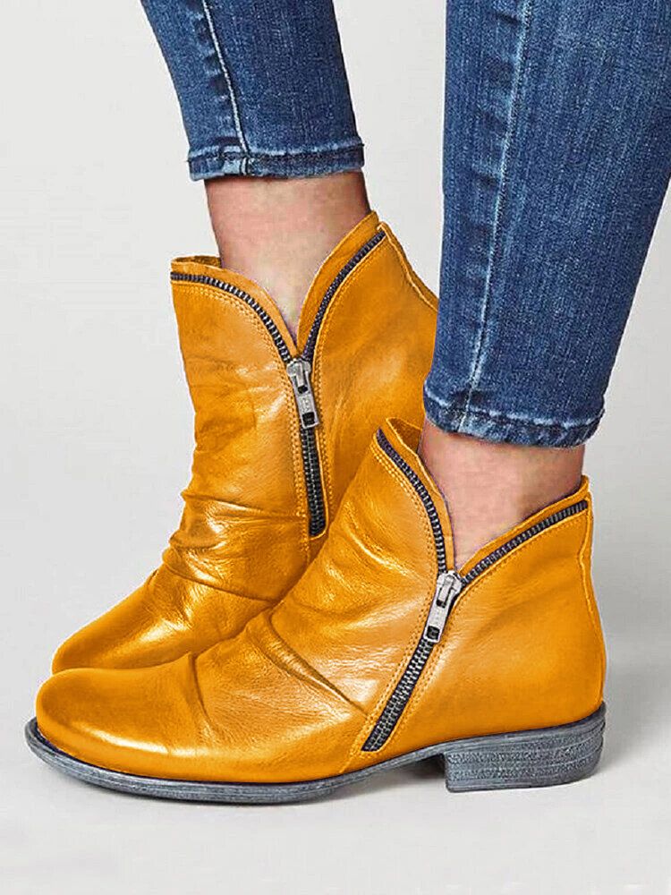 Bottines Plates Décontractées À Fermeture Éclair Latérale De Grande Taille Pour Femmes