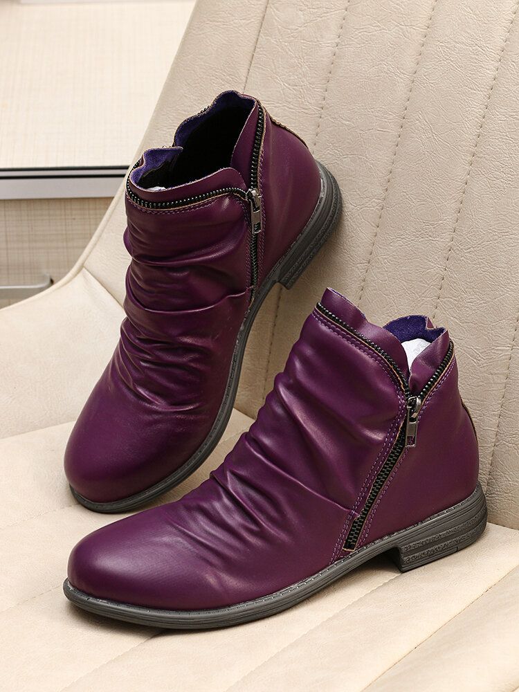 Bottines Plates Décontractées À Fermeture Éclair Latérale De Grande Taille Pour Femmes