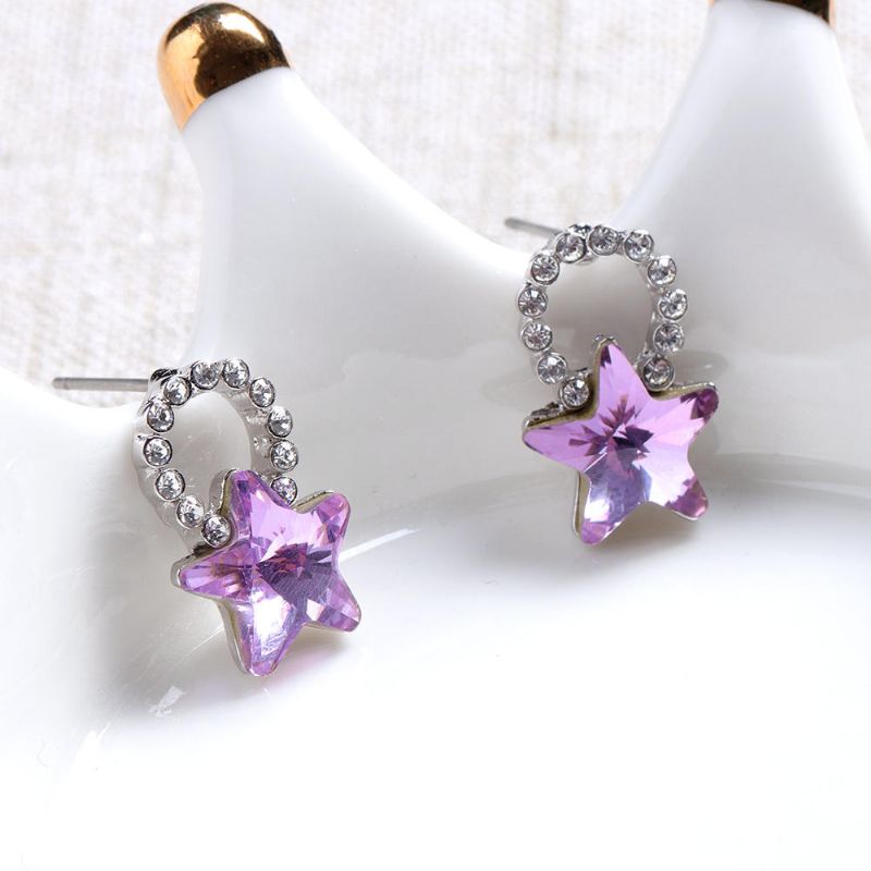 Boucle D'oreille En Argent À La Mode Bleu Violet Étoiles Colorées Goujon D'oreille Mignon Strass En Cristal