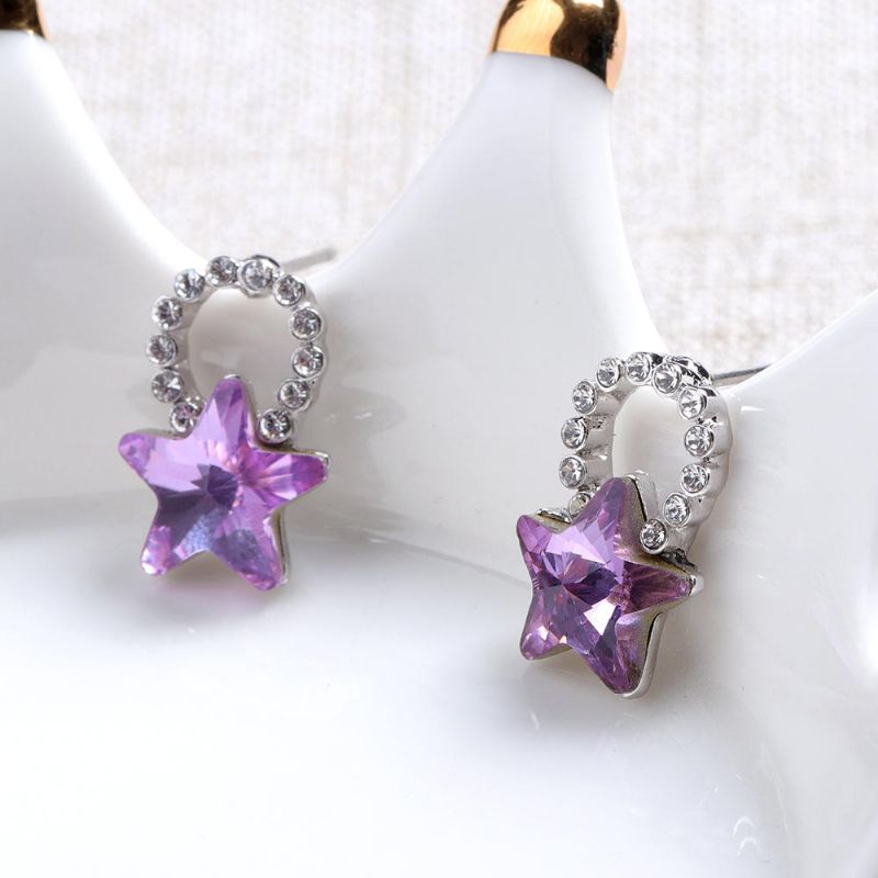 Boucle D'oreille En Argent À La Mode Bleu Violet Étoiles Colorées Goujon D'oreille Mignon Strass En Cristal