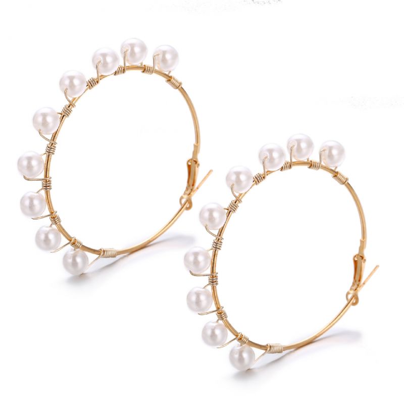 Boucles D'oreilles Big Circle Boucles D'oreilles En Perles Artificielles Rétro Minimalistes À Personnalité Exagérée