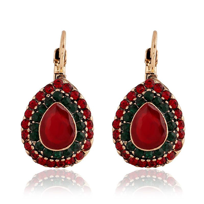 Boucles D'oreilles En Cristal Rouge Bohème Rétro Goutte D'eau Goutte D'oreille Strass Boucle D'oreille Pour Les Femmes