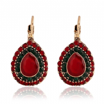 Boucles D'oreilles En Cristal Rouge Bohème Rétro Goutte D'eau Goutte D'oreille Strass Boucle D'oreille Pour Les Femmes