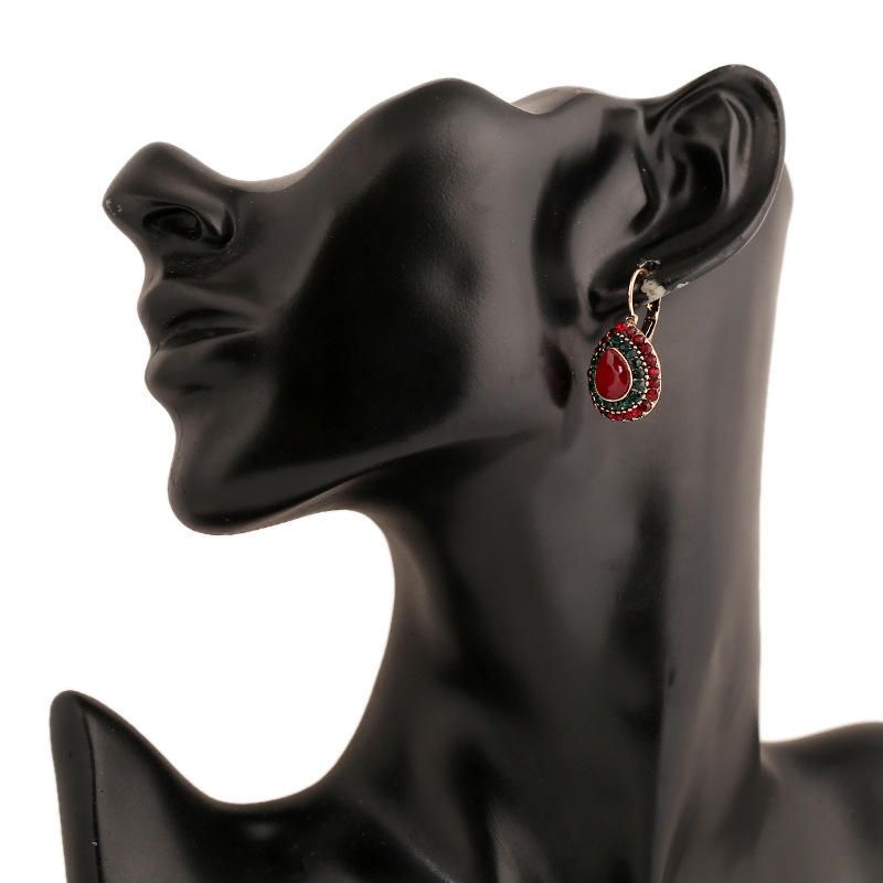 Boucles D'oreilles En Cristal Rouge Bohème Rétro Goutte D'eau Goutte D'oreille Strass Boucle D'oreille Pour Les Femmes