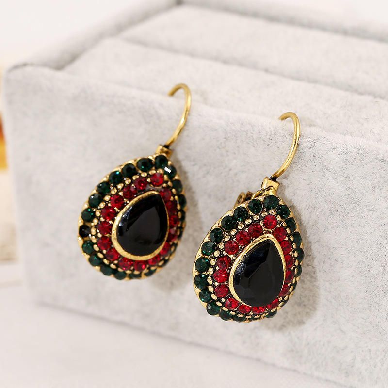 Boucles D'oreilles En Cristal Rouge Bohème Rétro Goutte D'eau Goutte D'oreille Strass Boucle D'oreille Pour Les Femmes