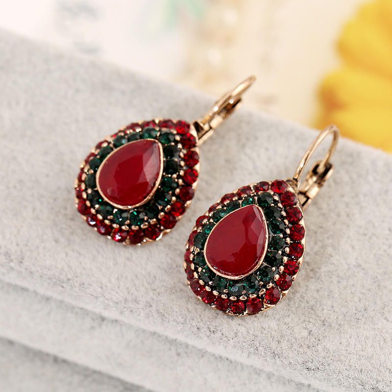 Boucles D'oreilles En Cristal Rouge Bohème Rétro Goutte D'eau Goutte D'oreille Strass Boucle D'oreille Pour Les Femmes