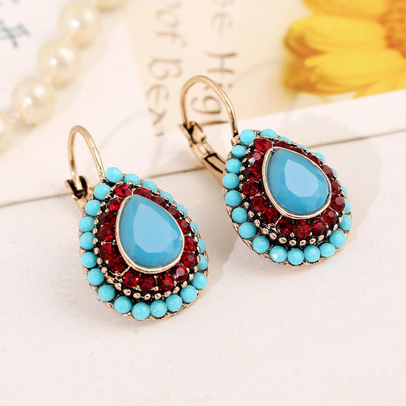 Boucles D'oreilles En Cristal Rouge Bohème Rétro Goutte D'eau Goutte D'oreille Strass Boucle D'oreille Pour Les Femmes