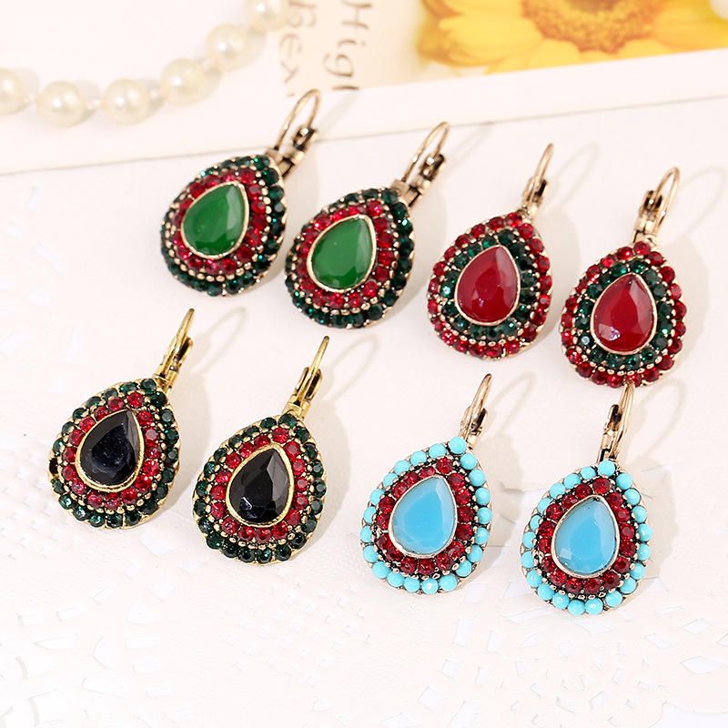 Boucles D'oreilles En Cristal Rouge Bohème Rétro Goutte D'eau Goutte D'oreille Strass Boucle D'oreille Pour Les Femmes