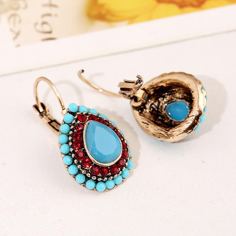 Boucles D'oreilles En Cristal Rouge Bohème Rétro Goutte D'eau Goutte D'oreille Strass Boucle D'oreille Pour Les Femmes