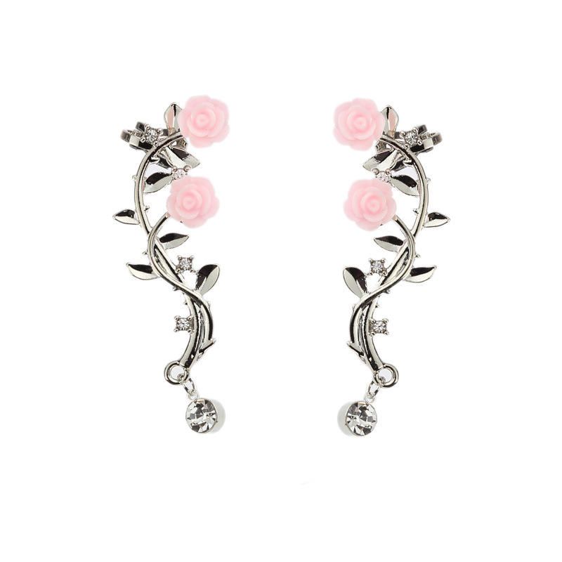 Boucles D'oreilles Élégantes En Forme De Fleur Rose Pour Femmes