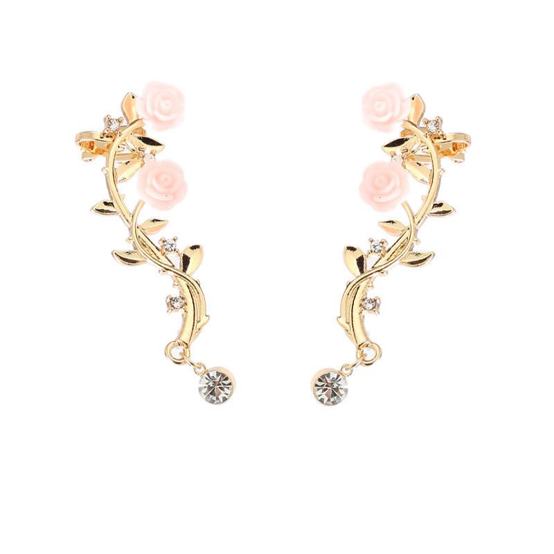 Boucles D'oreilles Élégantes En Forme De Fleur Rose Pour Femmes