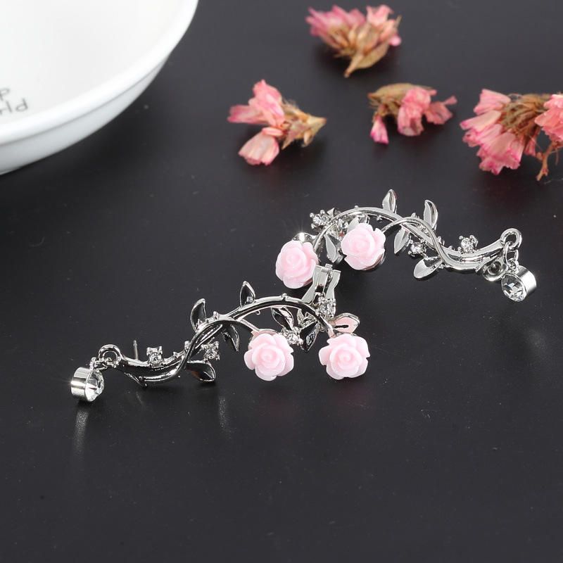 Boucles D'oreilles Élégantes En Forme De Fleur Rose Pour Femmes