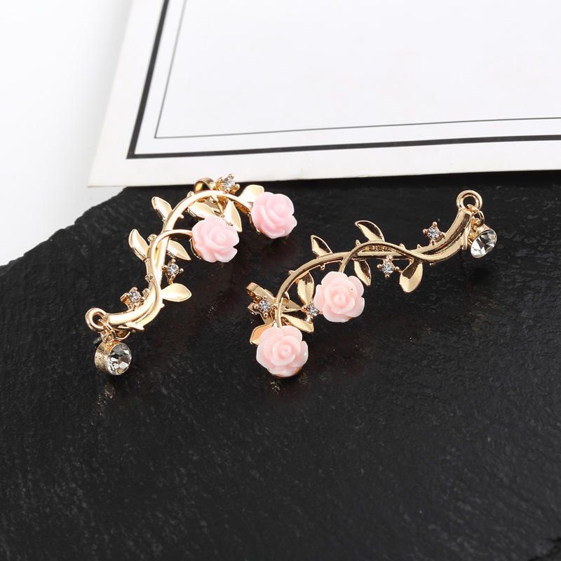 Boucles D'oreilles Élégantes En Forme De Fleur Rose Pour Femmes