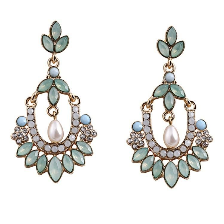 Boucles D'oreilles À La Mode En Forme De Perle Et De Pierres Précieuses Giamond Drop Flower