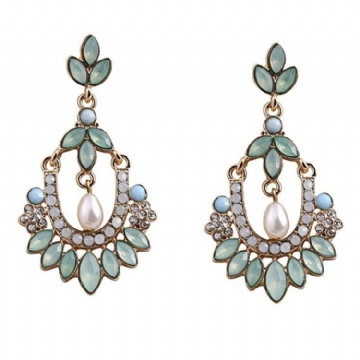 Boucles D'oreilles À La Mode En Forme De Perle Et De Pierres Précieuses Giamond Drop Flower