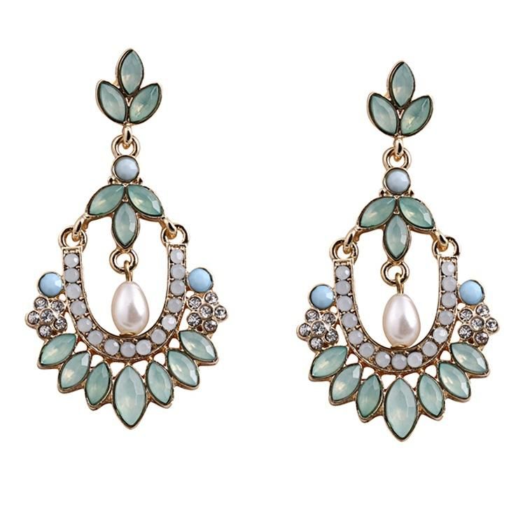 Boucles D'oreilles À La Mode En Forme De Perle Et De Pierres Précieuses Giamond Drop Flower