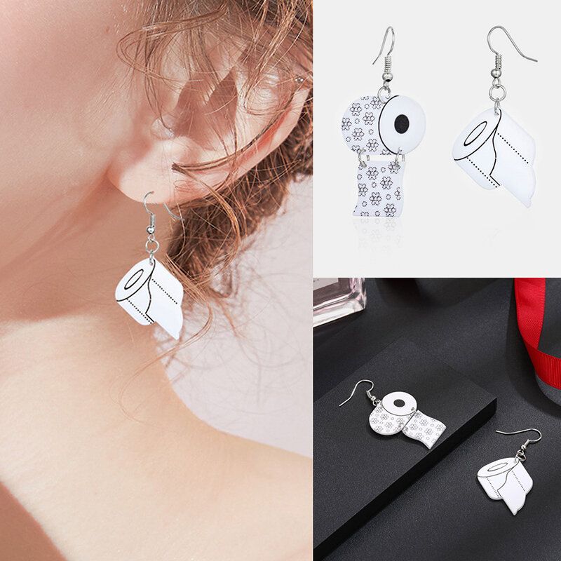 Boucles D'oreilles En Papier Essuie-tout Funny Roll Paper Boucles D'oreilles Asymétriques Tube Paper Toilet Paper Boucles D'oreilles