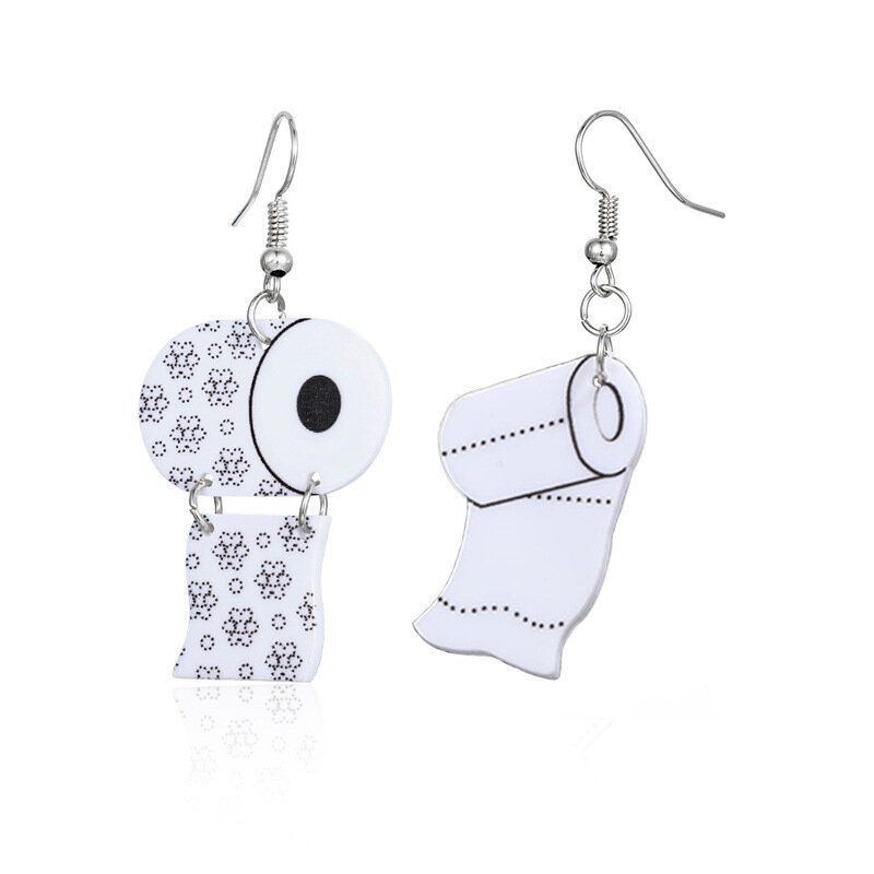 Boucles D'oreilles En Papier Essuie-tout Funny Roll Paper Boucles D'oreilles Asymétriques Tube Paper Toilet Paper Boucles D'oreilles