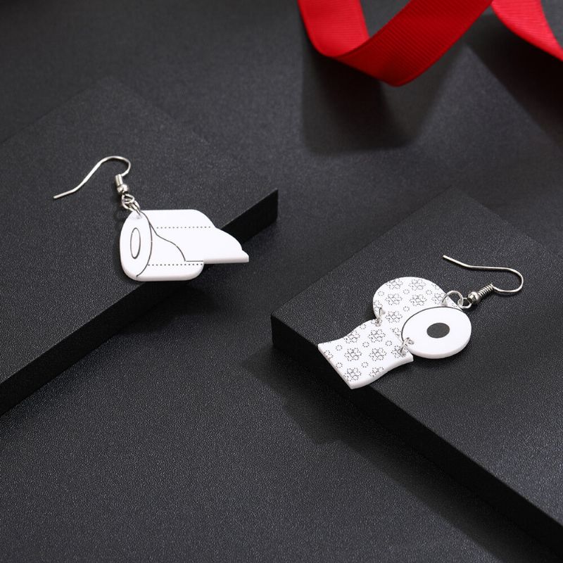 Boucles D'oreilles En Papier Essuie-tout Funny Roll Paper Boucles D'oreilles Asymétriques Tube Paper Toilet Paper Boucles D'oreilles