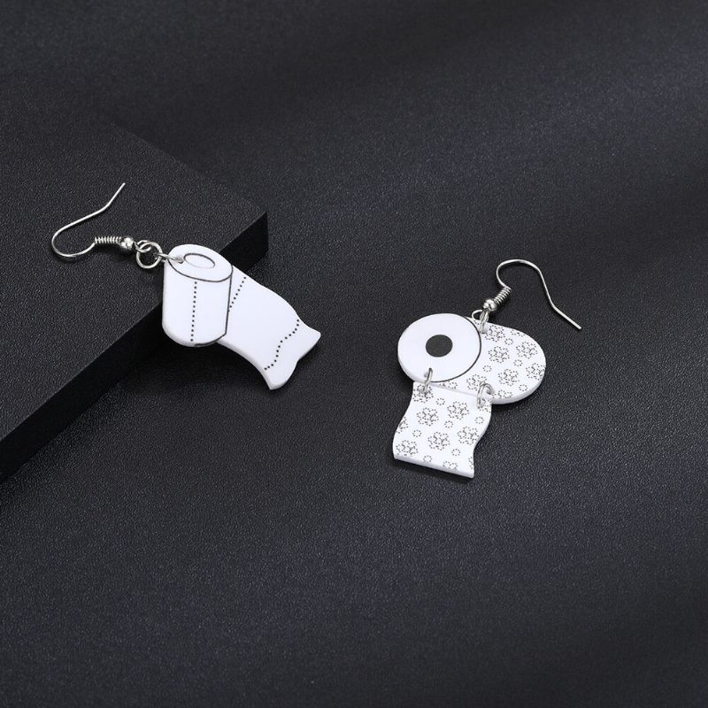 Boucles D'oreilles En Papier Essuie-tout Funny Roll Paper Boucles D'oreilles Asymétriques Tube Paper Toilet Paper Boucles D'oreilles