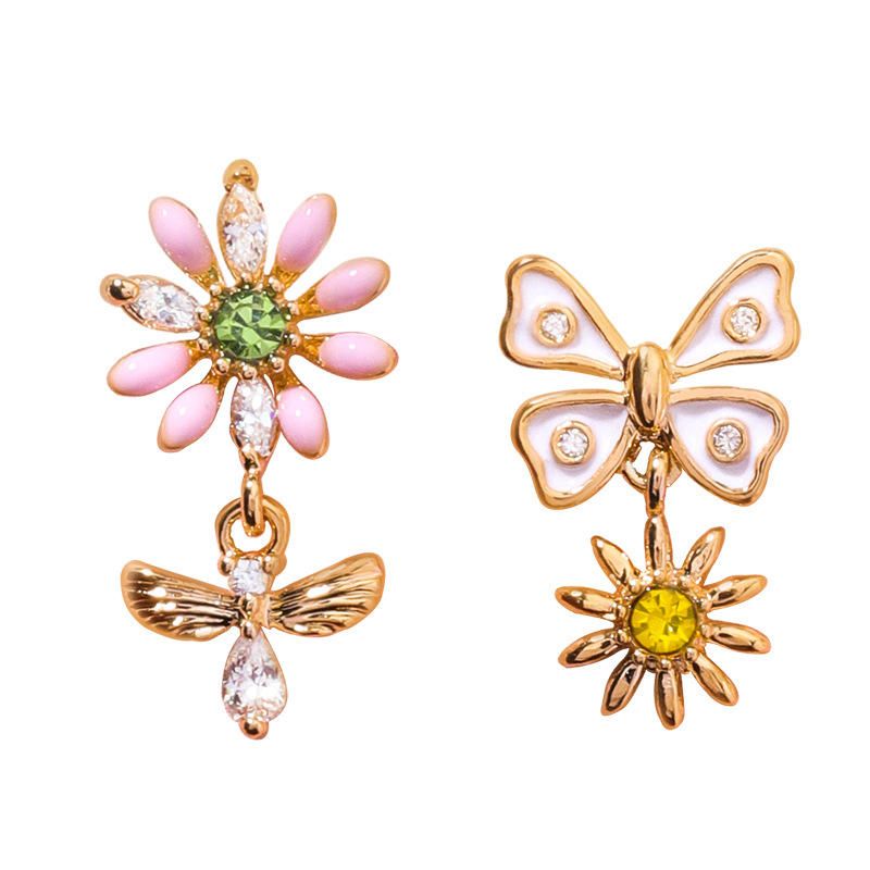 Boucles D'oreilles Papillon Fleur Douce Boucles D'oreilles Femmes Anallergiques En Argent Sterling Aiguille Strass