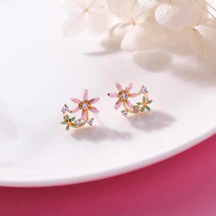 Boucles D'oreilles Papillon Fleur Douce Boucles D'oreilles Femmes Anallergiques En Argent Sterling Aiguille Strass