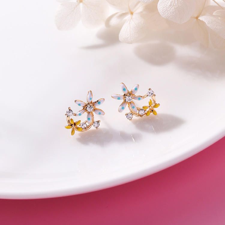 Boucles D'oreilles Papillon Fleur Douce Boucles D'oreilles Femmes Anallergiques En Argent Sterling Aiguille Strass