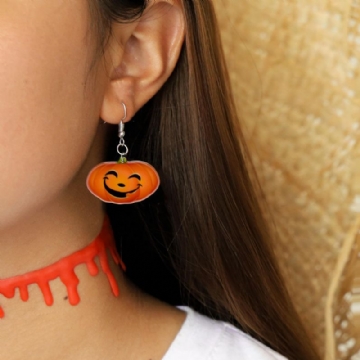 Boucles D'oreilles Pendentif Sourire Citrouille À La Mode Drôle 3d Stéréoscopique Halloween Résine Bande Dessinée Boucle D'oreille