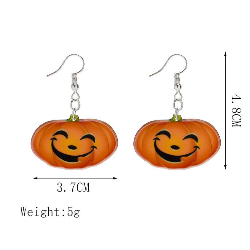 Boucles D'oreilles Pendentif Sourire Citrouille À La Mode Drôle 3d Stéréoscopique Halloween Résine Bande Dessinée Boucle D'oreille