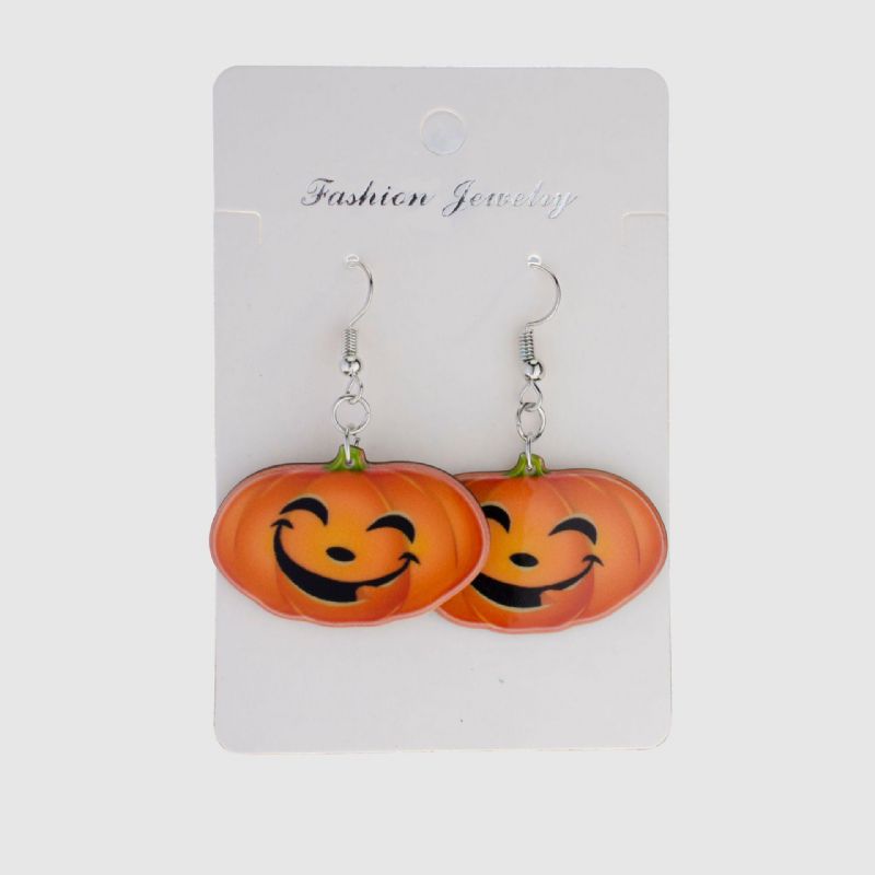 Boucles D'oreilles Pendentif Sourire Citrouille À La Mode Drôle 3d Stéréoscopique Halloween Résine Bande Dessinée Boucle D'oreille