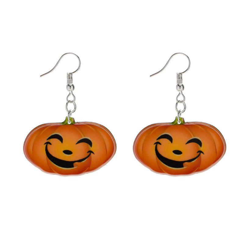 Boucles D'oreilles Pendentif Sourire Citrouille À La Mode Drôle 3d Stéréoscopique Halloween Résine Bande Dessinée Boucle D'oreille