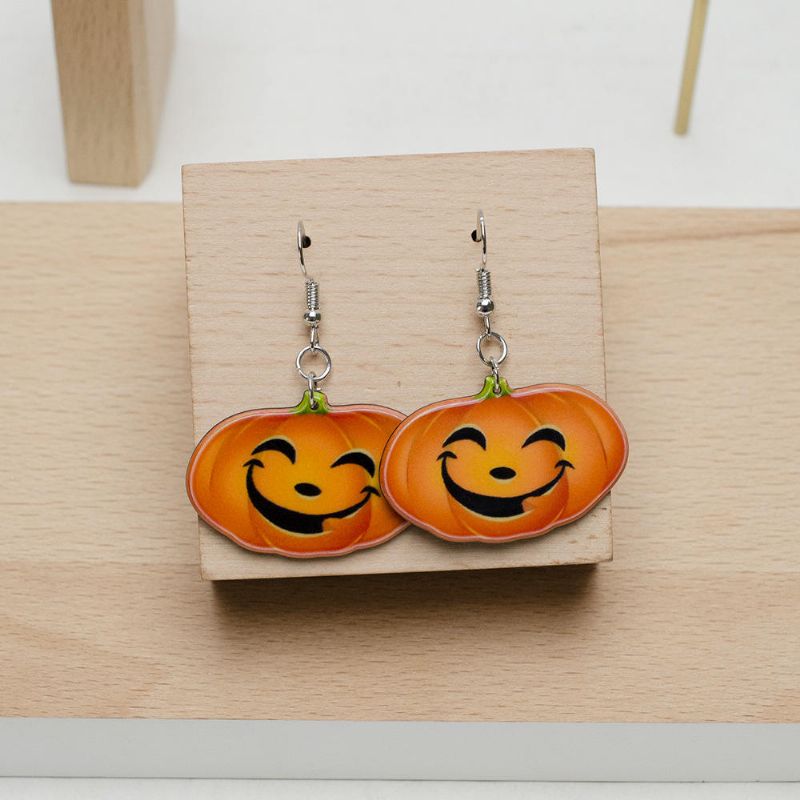 Boucles D'oreilles Pendentif Sourire Citrouille À La Mode Drôle 3d Stéréoscopique Halloween Résine Bande Dessinée Boucle D'oreille