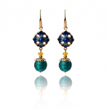 Boucles D'oreilles Rétro De Luxe Cloisonné Fleur Agate Boucle D'oreille En Or À La Main Pour Les Femmes Bijoux Ethniques