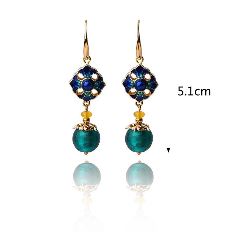 Boucles D'oreilles Rétro De Luxe Cloisonné Fleur Agate Boucle D'oreille En Or À La Main Pour Les Femmes Bijoux Ethniques