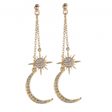 Boucles D'oreilles En Strass De Style Bohème Brillant Lune Étoile Longue Boucle D'oreille Goutte D'oreille Pour Les Femmes