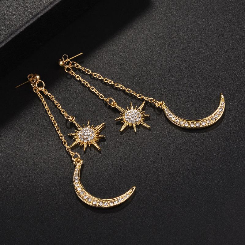 Boucles D'oreilles En Strass De Style Bohème Brillant Lune Étoile Longue Boucle D'oreille Goutte D'oreille Pour Les Femmes