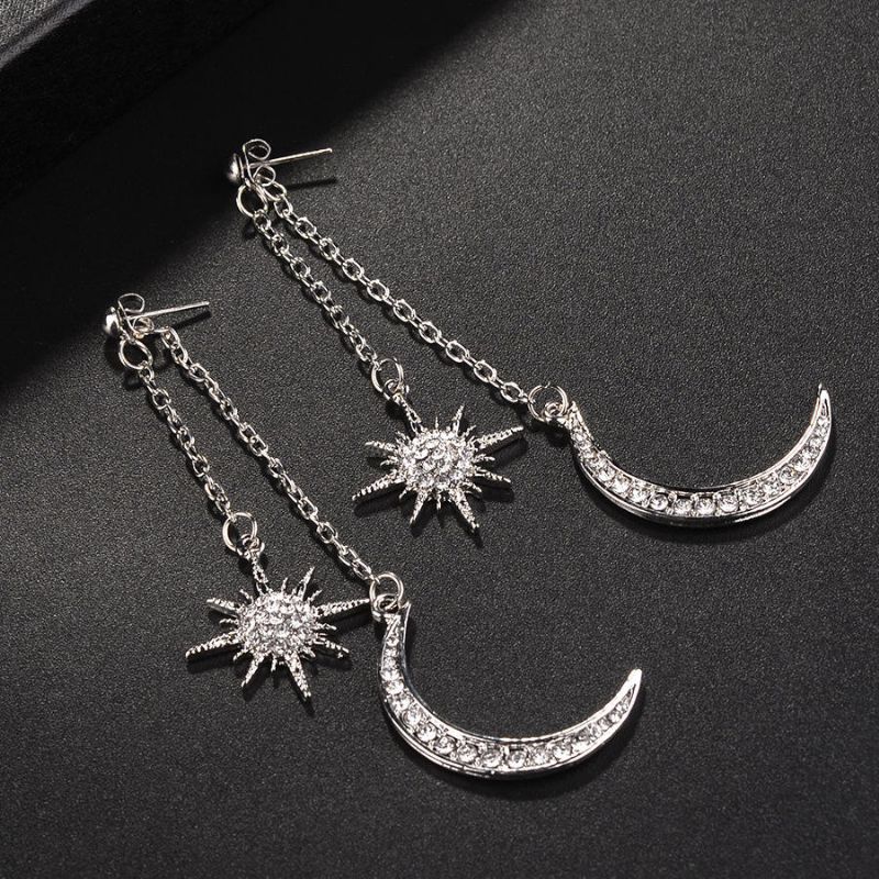 Boucles D'oreilles En Strass De Style Bohème Brillant Lune Étoile Longue Boucle D'oreille Goutte D'oreille Pour Les Femmes