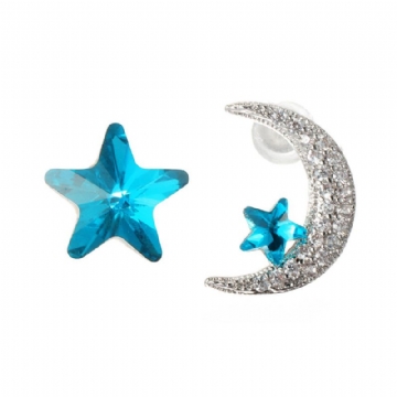 Boucles D'oreilles Uniques Asymétriques Boucles D'oreilles De Luxe Micro Pavé Zircone Crystal Star Moon Piercing