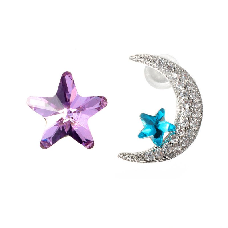 Boucles D'oreilles Uniques Asymétriques Boucles D'oreilles De Luxe Micro Pavé Zircone Crystal Star Moon Piercing