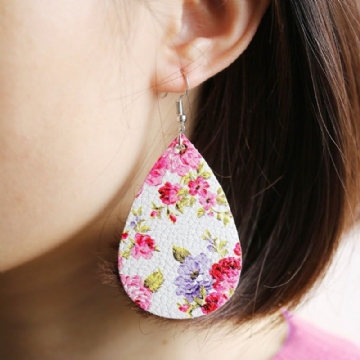 Boucles D'oreilles Vintage Flower Ear Drop Boucles D'oreilles Goutte D'eau En Cuir Pu Pour Femmes