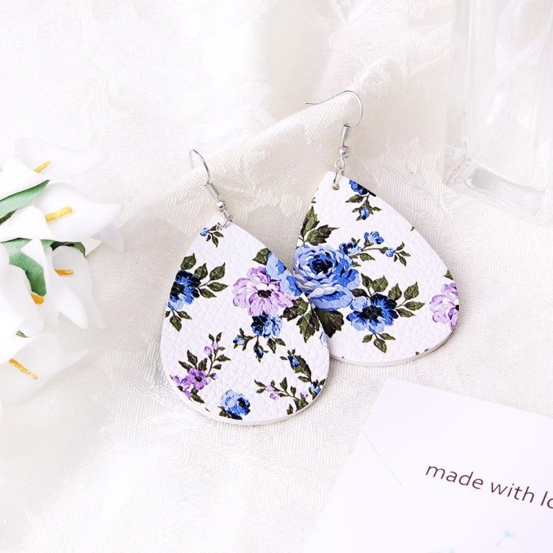 Boucles D'oreilles Vintage Flower Ear Drop Boucles D'oreilles Goutte D'eau En Cuir Pu Pour Femmes