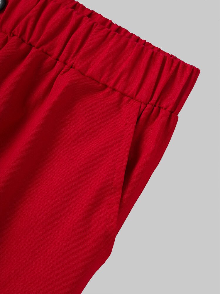 Boutons De Couleur Unie Poches Pantalons Décontractés Amples Pour Femmes