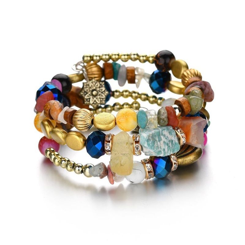 Bracelet Bohème En Pierre Concassée Bracelet Perlé Multicouche Bracelet Femme En Cristal De Couleur Mélangée