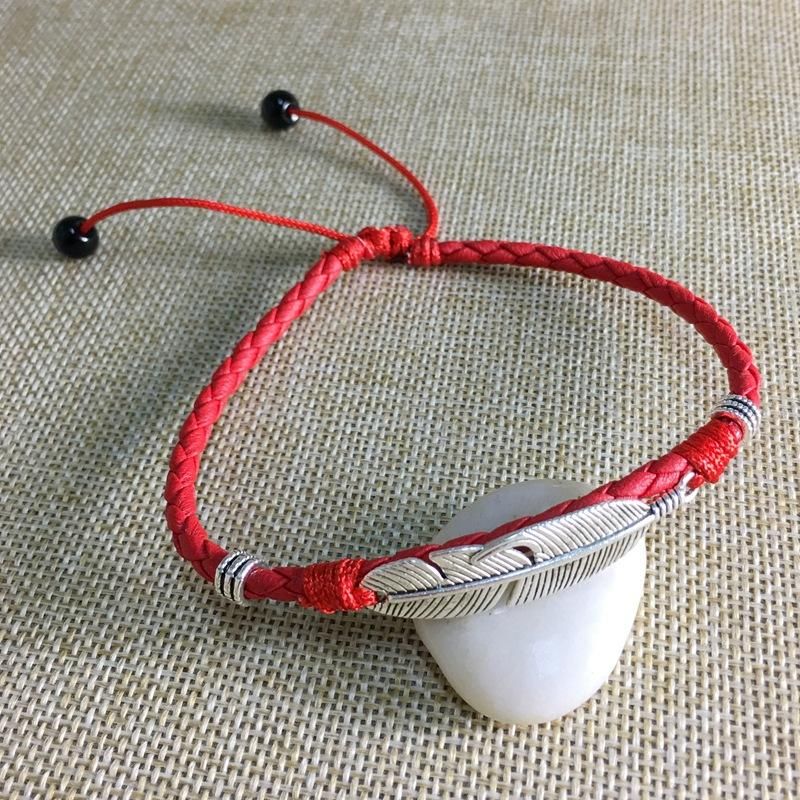 Bracelet De Cheville Unisexe Vintage Chanceux Rouge Corde Ethnique Plume Charme Cheville Pour Femmes Hommes