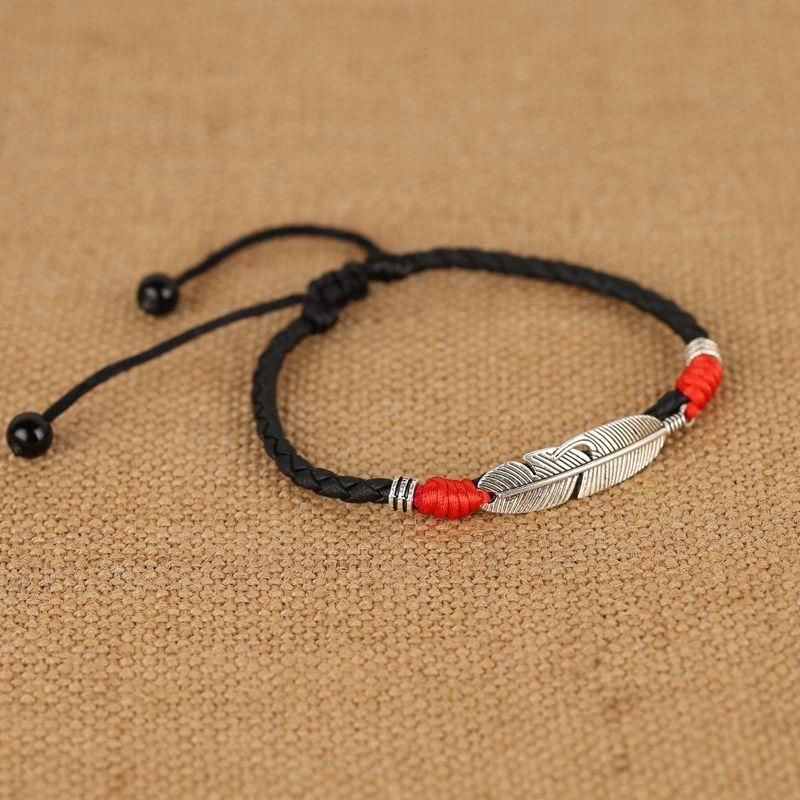 Bracelet De Cheville Unisexe Vintage Chanceux Rouge Corde Ethnique Plume Charme Cheville Pour Femmes Hommes