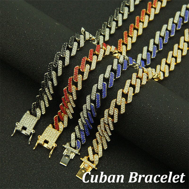 Bracelet Cuba Exagéré Avec Strass Colorés