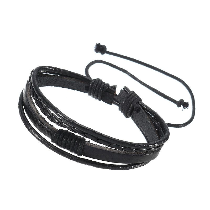 Bracelet En Cuir De Surf Tissé Tribal Multicouche Pour Hommes